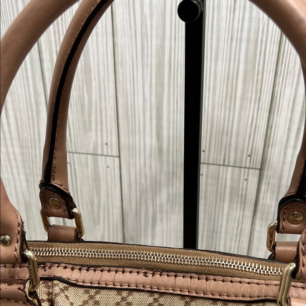 Gucci Beige Canvas Satchel Leather Trim Handbag - Picture 5 of 12
